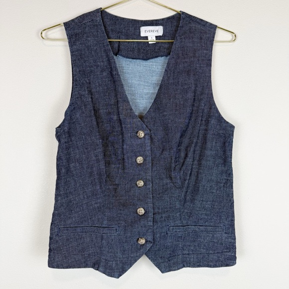 Evereve Ever Denim Vest Dark Rinse Size Small - Picture 3 of 8